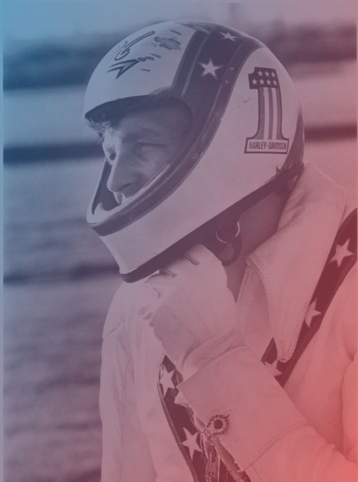 Evel Knievel on Helmet Portrait With Red Overlay