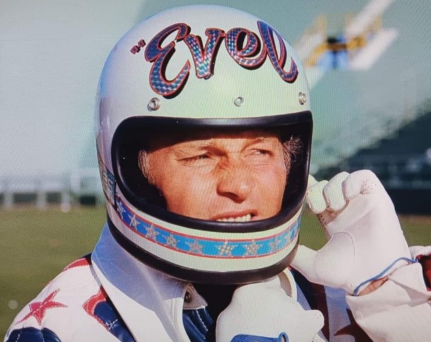 Evel Knievel Wearing Evel Stunt Helmet