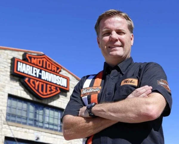Mike Patterson in Harley-Davidson dealership