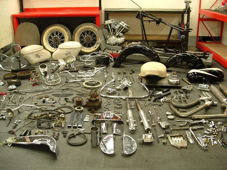 Disassembled Harley-Davidson Motorcycle Parts